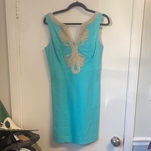 Lilly Pulitzer Turquoise Dress with Gold Detailing